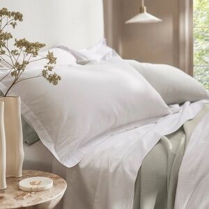 Boll & Branch Signature Hemmed Duvet Cover Set Cotton White/Pewter Stripe